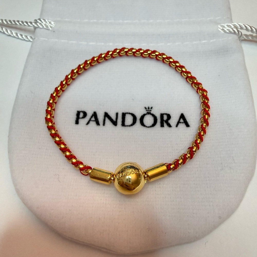 Pandora Red Cord Snake Chain Bracelet 7 inch